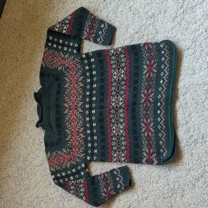Medium. Eddie Bauer Sweater. Green red and brown striped.